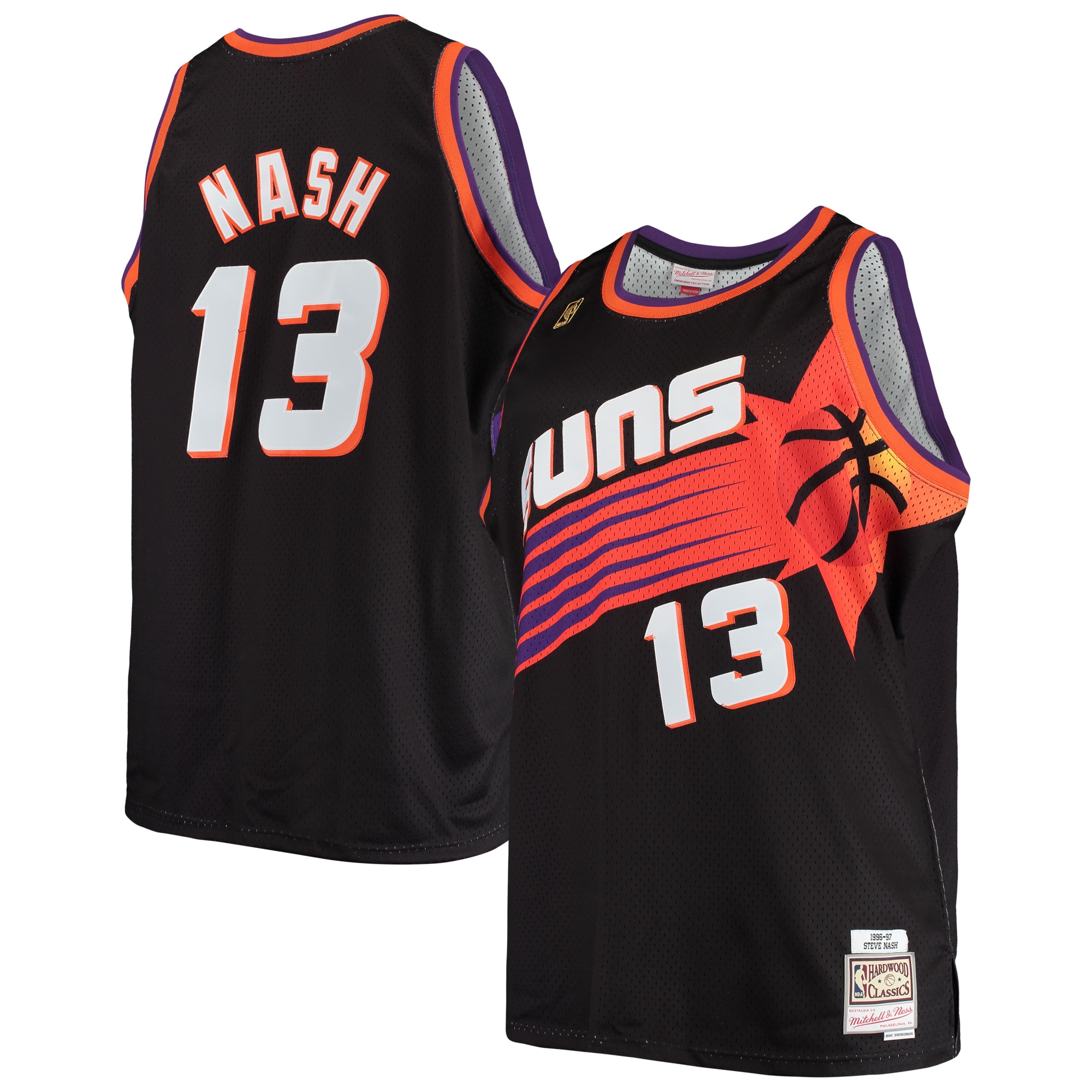 Men's Mitchell \u0026 Ness Steve Nash Black Phoenix Suns 1996/97 Big \u0026 Tall Hardwood Classics Swingman Jersey